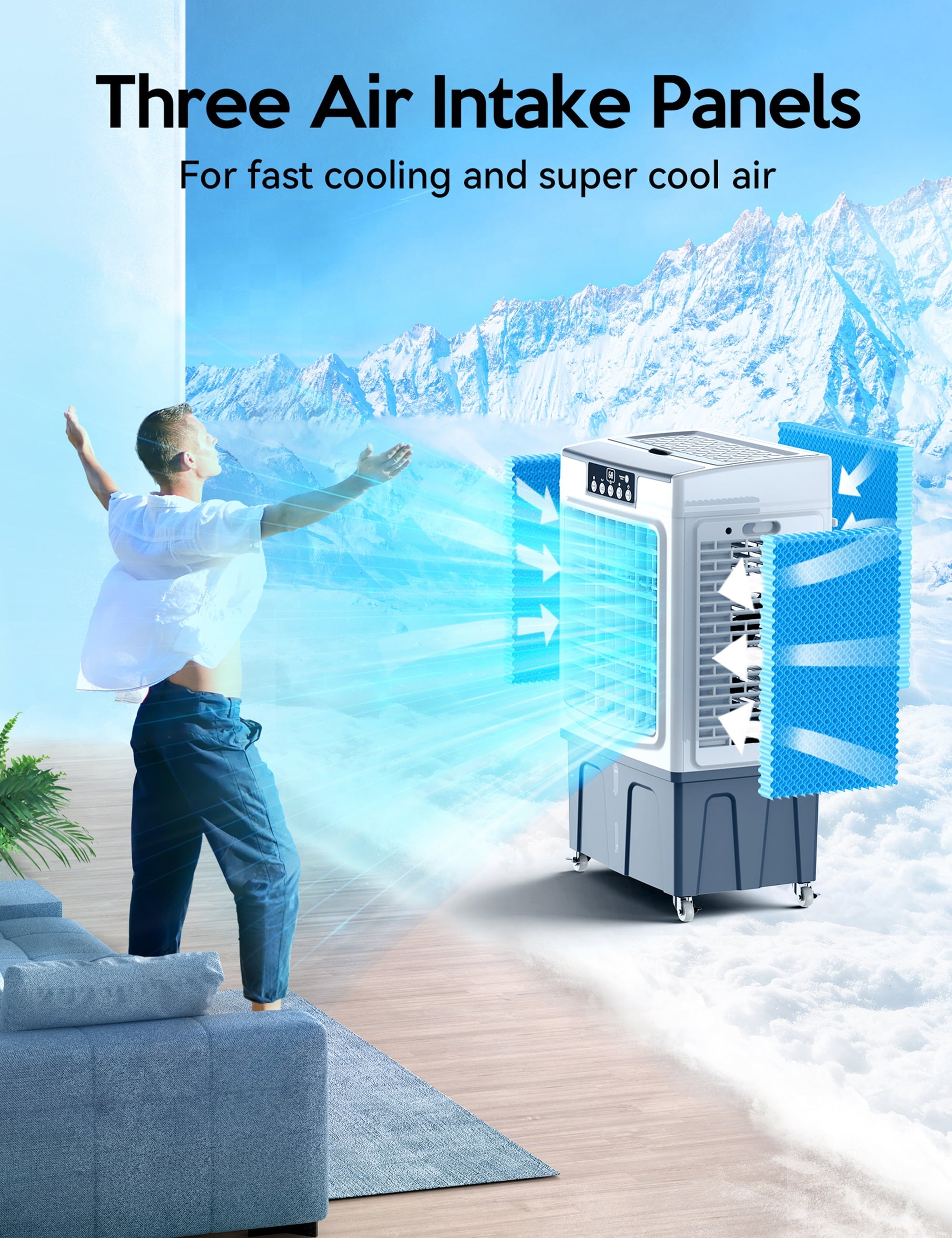 Evaporative Cooler, 2100CFM Air Cooler, 120°Oscillation Swamp Cooler with Remote Control, 24H Timer, 3 Wind Speeds for Outdoor Indoor Use, 7.9Gallon