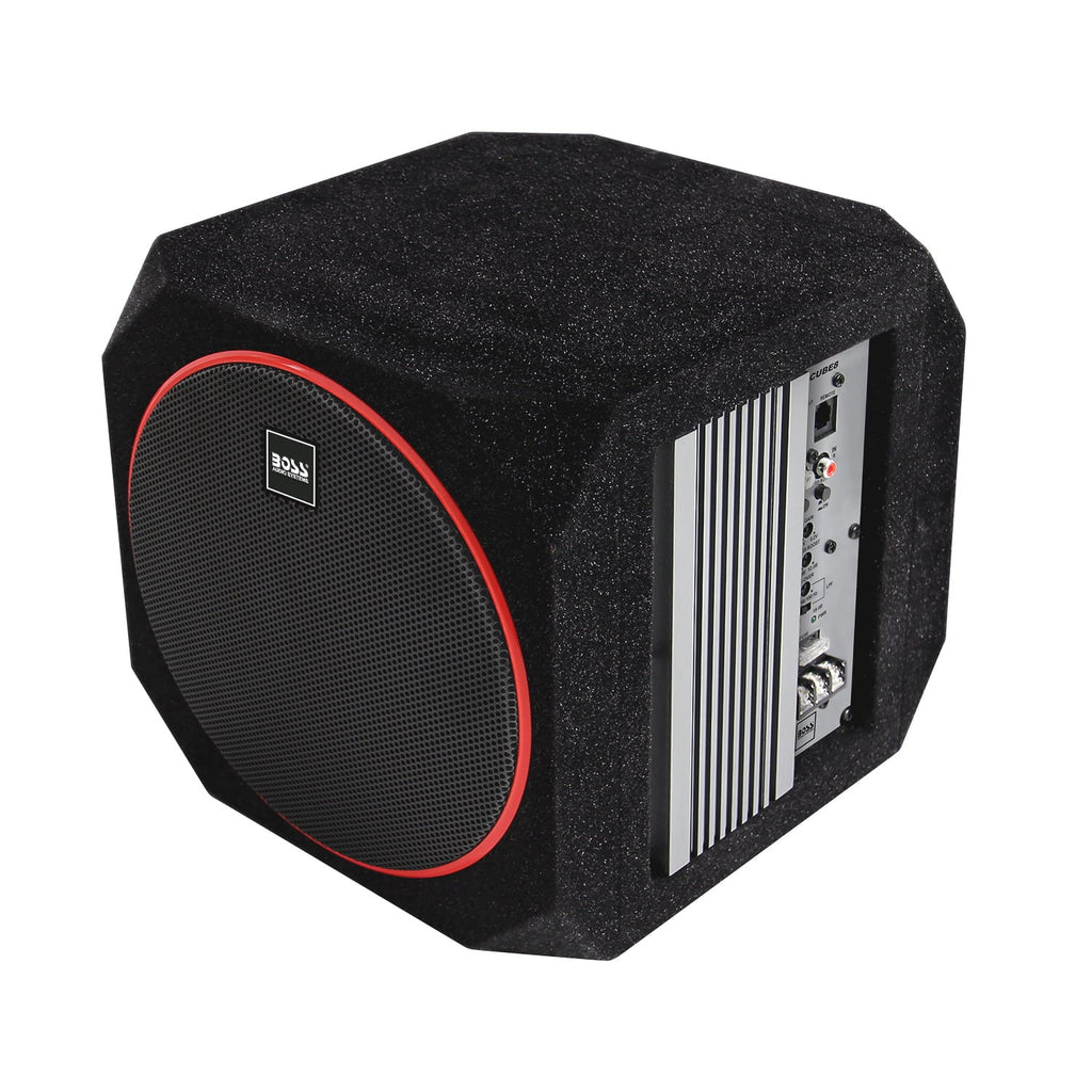 BOSS Audio Systems CUBE8 8 Inch Car Audio Subwoofer and Amplifier Package – Powered, Built-in Amplifier, Passive Radiator, Remote Subwoofer Control, For Truck, Boxes and Enclosures