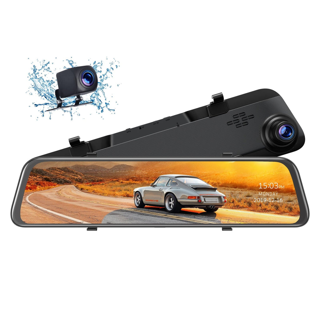 2.5K 12 Inch Mirror Dash Cam GPS Rear View Mirror Camera, Touch Screen Dual Dash Cam Front and Rear with Waterproof Backup Camera Parking Assistance, Night Vision, Loop Recording