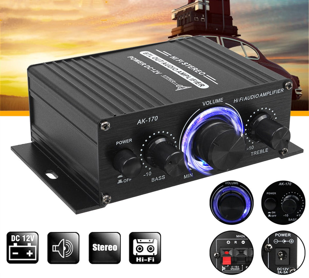 2 Channel Car Stereo Amplifier - 400W Dual Channel High Power Audio Sound Auto Small Speaker Amp with LED Light and Remote Control, Support SD/USB/MP3/FM/Radio