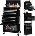 2-IN-1  Tool Chest & Cabinet, Large Capacity 8-Drawer Rolling Tool Box Organizer with Wheels Lockable Craft, Black