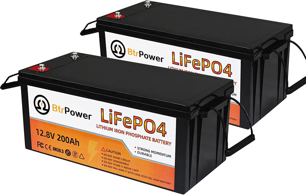 2 Pack 12V 200Ah LiFePO4 Lithium Deep Cycle Rechargeable Battery Pack Built-in 100A BMS 5000-7000 Cycles Perfect for RV Solar Marine Overland Off-Grid Application