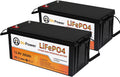 2 Pack 12V 200Ah LiFePO4 Lithium Deep Cycle Rechargeable Battery Pack Built-in 100A BMS 5000-7000 Cycles Perfect for RV Solar Marine Overland Off-Grid Application