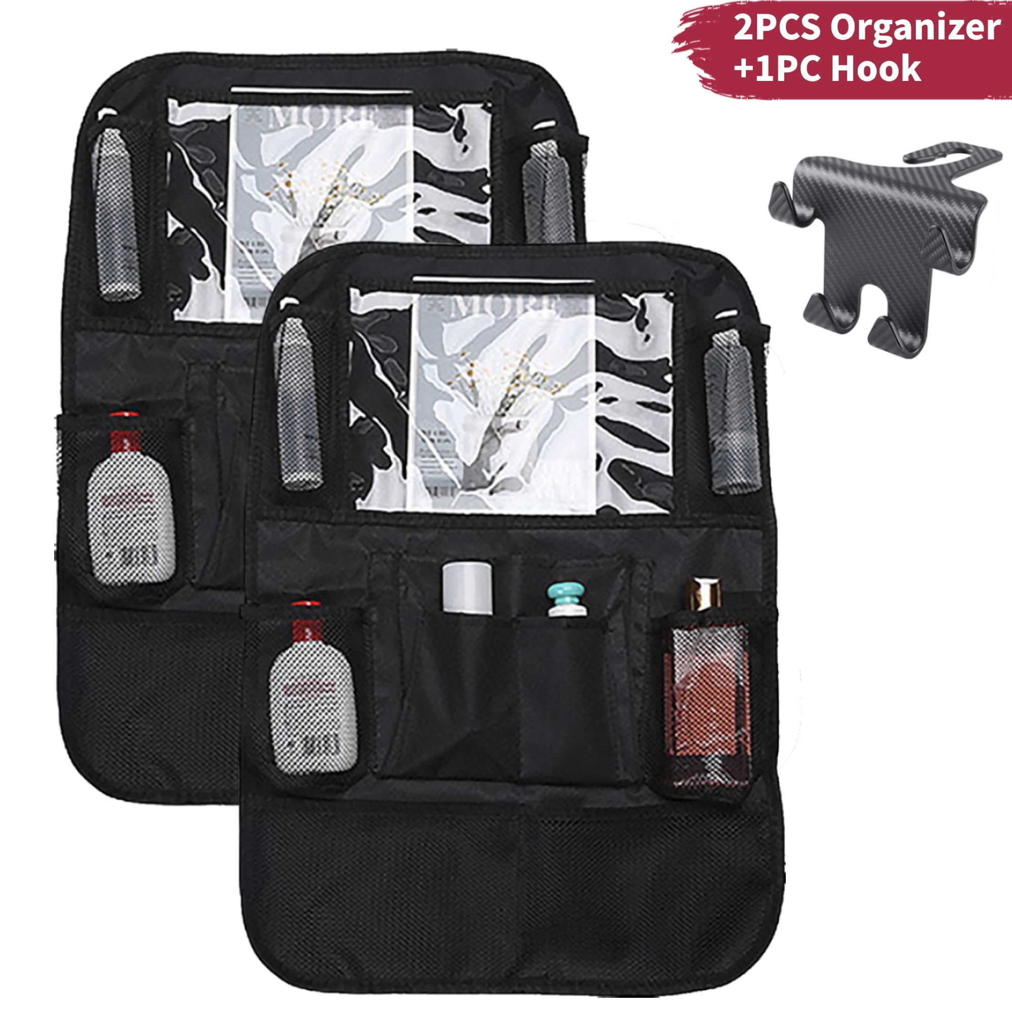 2 Pack Car Back Seat Organizer with Extra Hanging Hook, Multi-Pockets Auto Seat Travel Storage Bag, Universal Car Storage Holder
