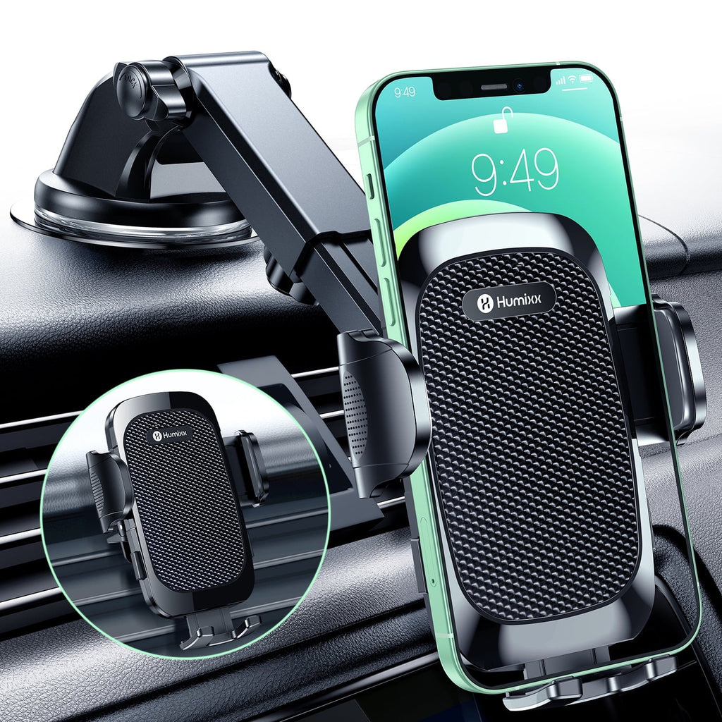 2023 Military-Grade Super Suction & Stable  Universal Car Phone Mount Humixx, Car Holder for Dashboard Air Vent Windshield, 360  Rotatable Long Arm Cell Phone Holder for All Mobile Phones