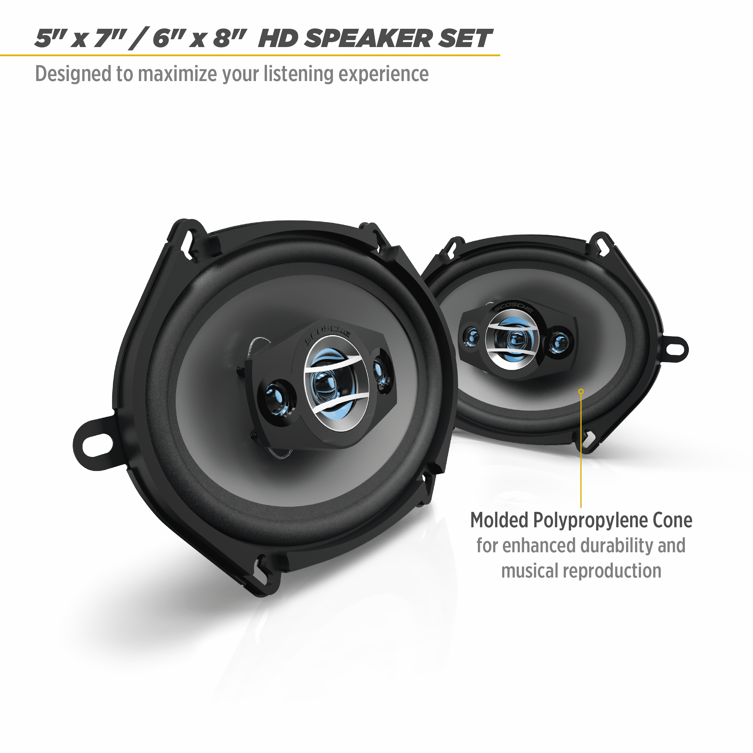 Scosche HD57684SD 4-Way HD Car Speaker Set w/ 200 W Peak/50 W RMS per Speaker, Pair Black New