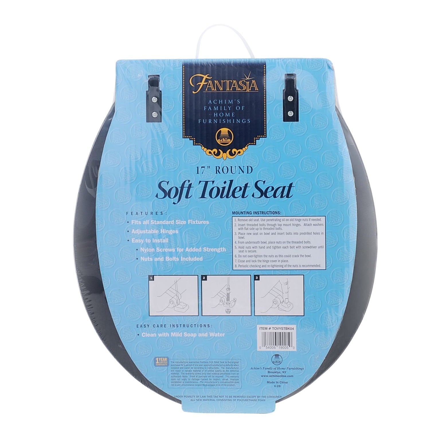 Achim Importing TOVYSTBK04 Fantasia Black Soft Standard Vinyl Toilet Seat- 17 in.