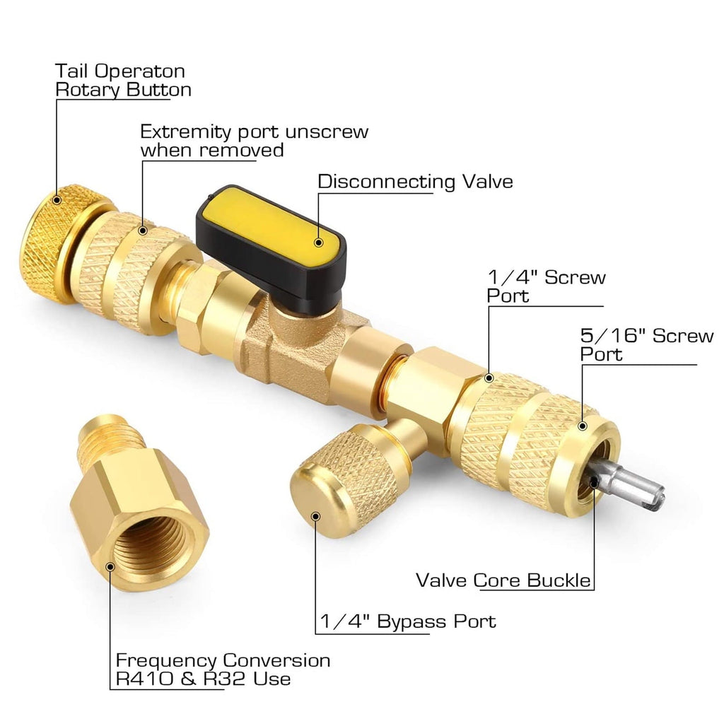 Valve Core Remover Installer Tool, EEEkit Dual Size SAE 1/4 and 5/16 Port Air Conditioning Line Repair Tools for HVAC R22 R410A, 5 Valve Cores with Teflon Seal