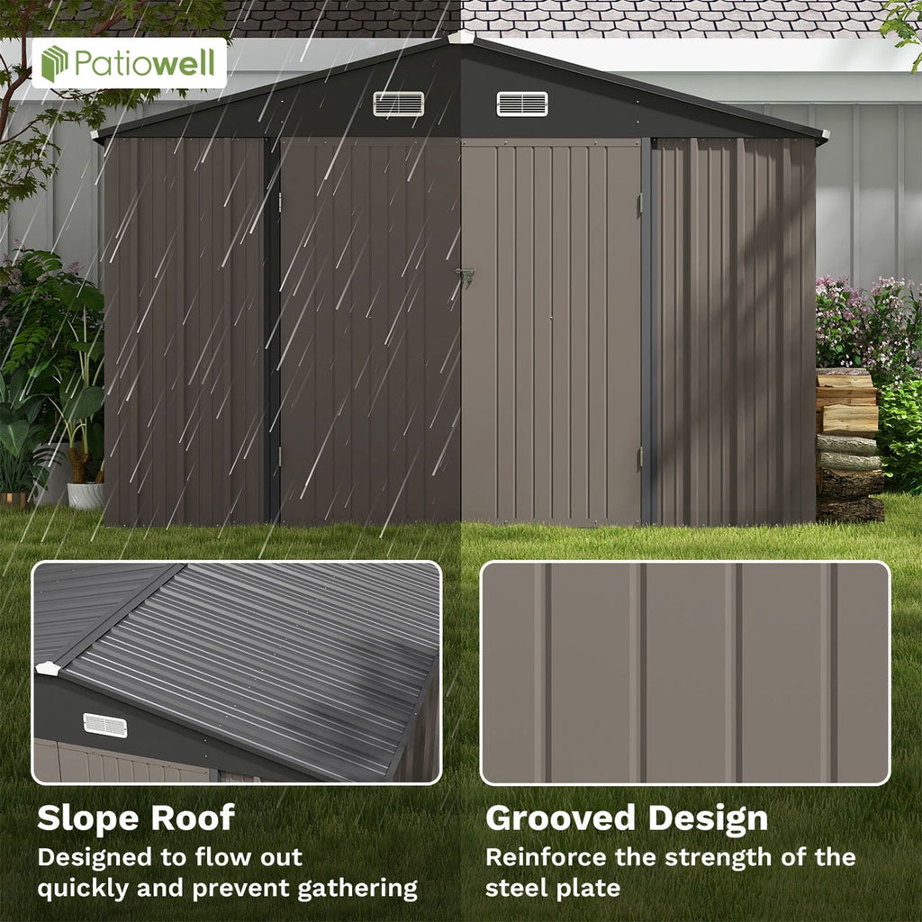 Patiowell Size Upgrade 10 x 10 ft Outdoor Storage Metal Shed with Sloping Roof and Double Lockable Door, Brown