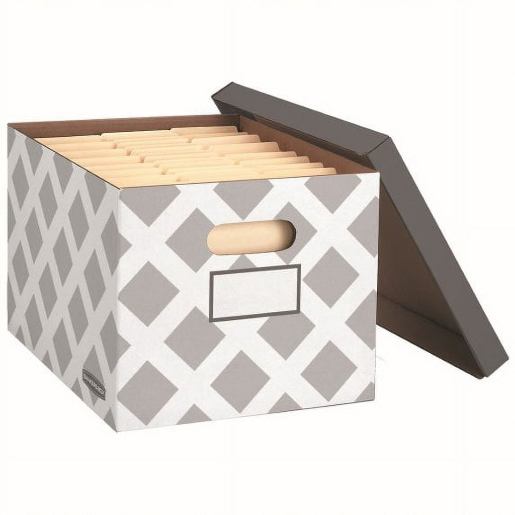 Bankers Box 3-Count Decorative, Letter/Legal File Box, Grey, Diamond Design with Grey Lid