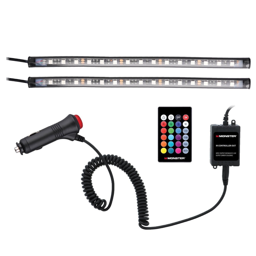 Monster LED Multicolor Automotive Interior Accent Lights, Customizable with Remote, 2-Pack