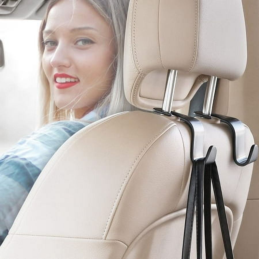 FVSA 4 Pack Seat Headrest Hooks for Car, Auto Seat Purse Holder Hangers Storage Organizer Interior Accessories, Stainless steel Car Hooks, Purse Hook for Coats, Umbrellas, Grocery, Bags, Handbag-Black
