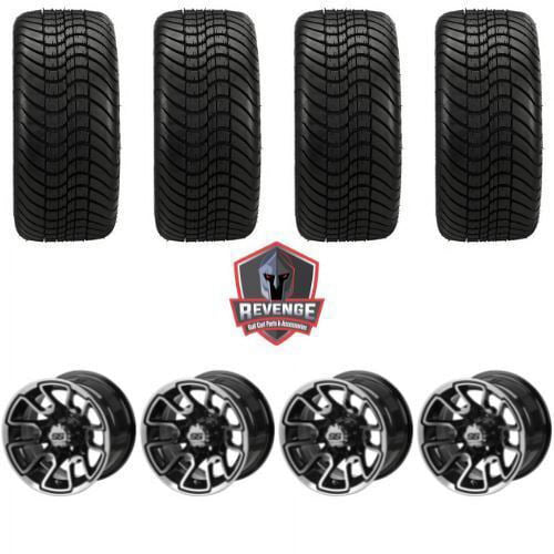 12" Tombstone Machine Black Golf Cart Wheels and Tires Combo 215/35-12 Set of 4