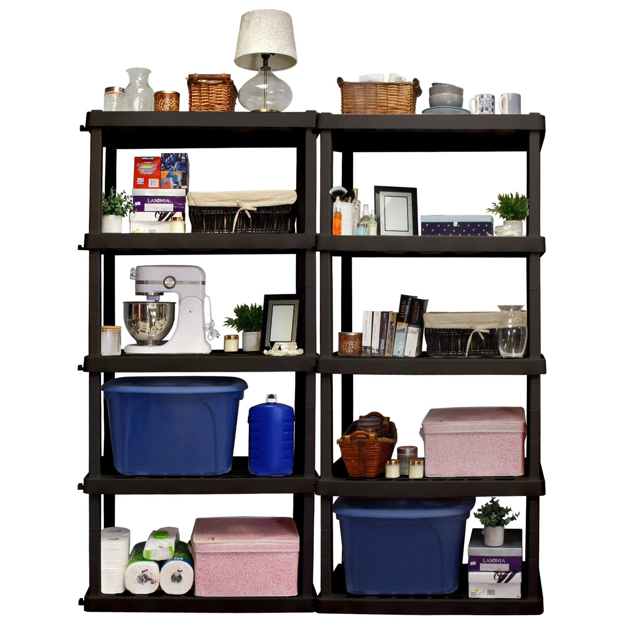 Hyper Tough Large 5-Tier Shelving Unit, W36 x D18 x H74" Interlocking Multipurpose Organizer, Black, Pack of 2