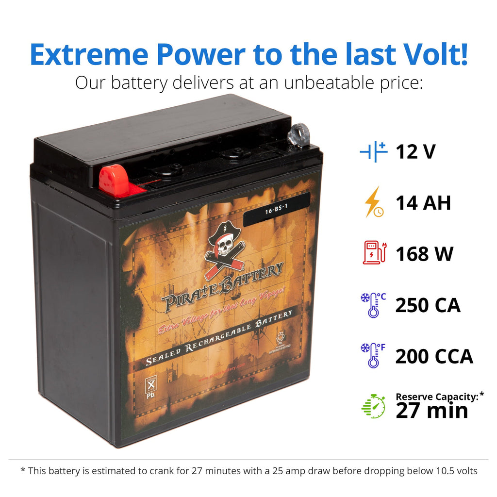 Pirate Battery Ytx16-bs-1 (16-bs-1 12 Volts,14 Ah, 165 Cca) Motorcycle Battery for Suzuki 1400cc Vs1400gl Intruder Glp S83 1987