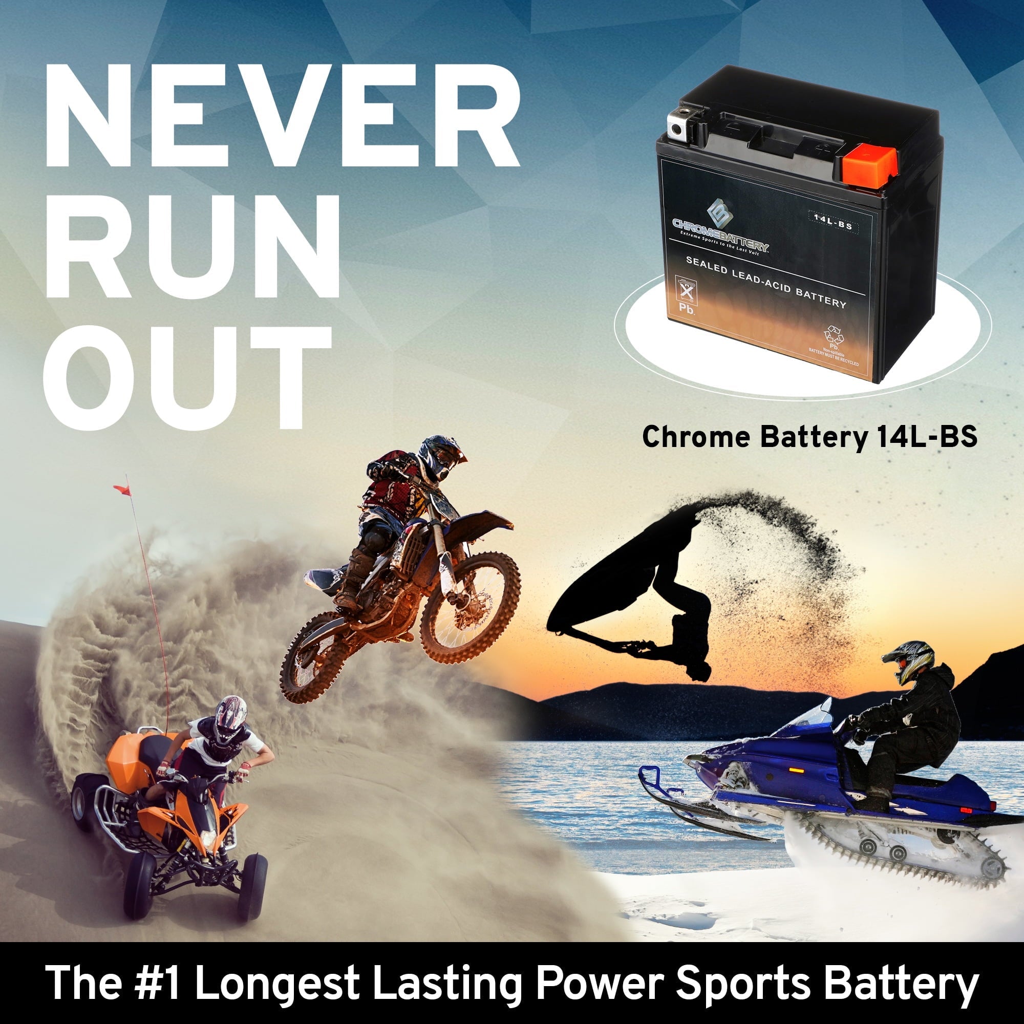 Chrome Battery Ytx14l-bs (14l-bs 12 Volt,12 Ah, 200 Cca) Motorcycle Battery for Harley-davidson Street Year (14-17)