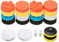 22 PCS Car Foam Drill Polishing Pad Kit, include 16 detailing sponges, 2 wool buffer pads, 2 drill adapters and suction cups, ideal for car sanding, polishing