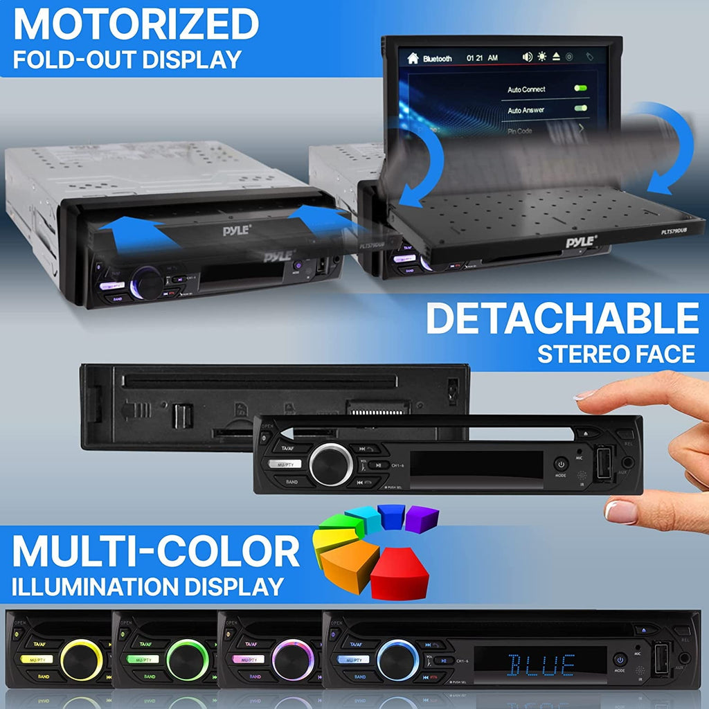 Pyle Car Stereo Video Receiver - Multimedia Disc Player, Motorized Fold-Out 7” Touchscreen Display