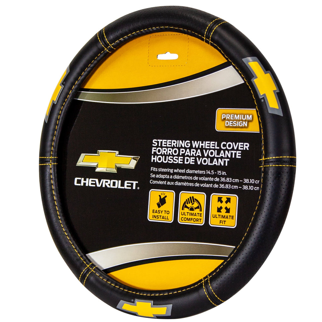 Plasticolor Chevy Deluxe Series Universal Steering Wheel Cover, Black & Yellow, 1 Pc, 1 lb