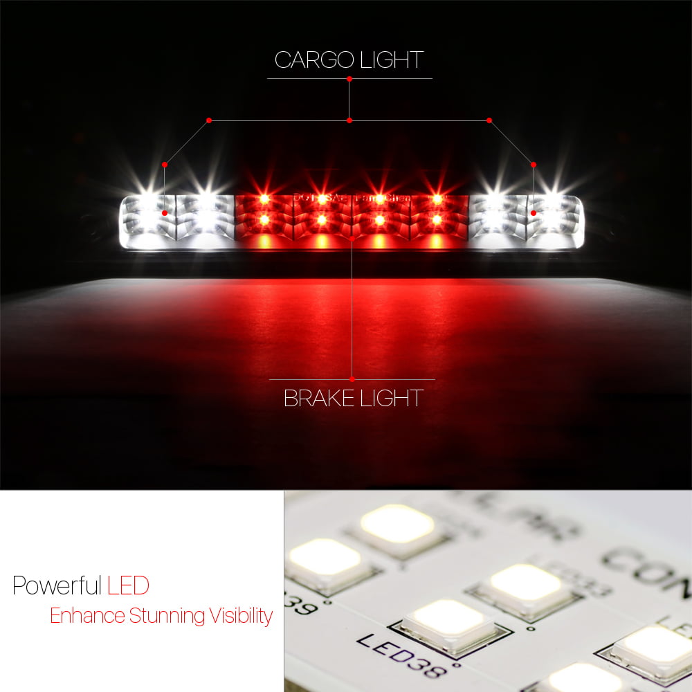 For 1994 to 2002 Dodge Ram 1500 2500 3500 Rear LED 3rd Third Brake Light Tail Stop Lamp Black Housing Clear Lens 95 96 97 98 99 00 01