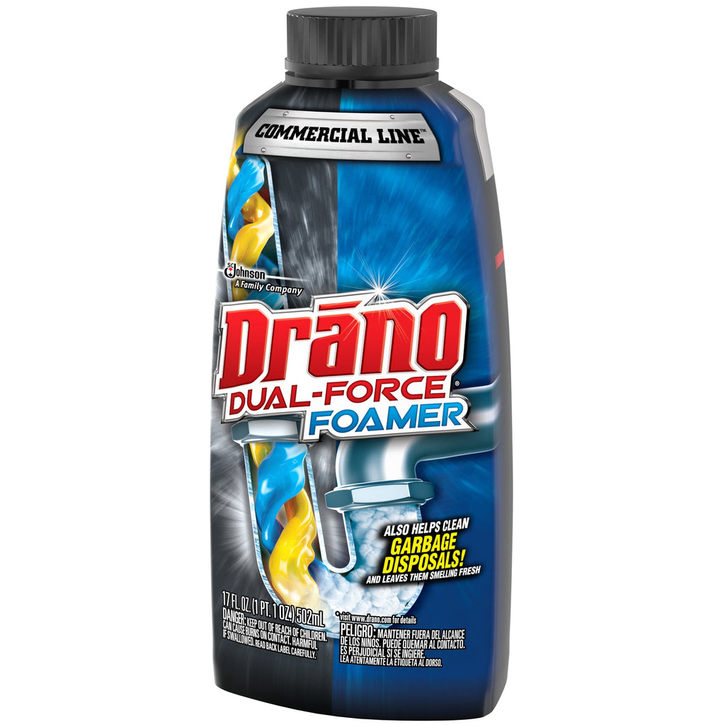 Drano Dual-Force Foamer, Drain Clog Remover, Commercial Line, 17 oz