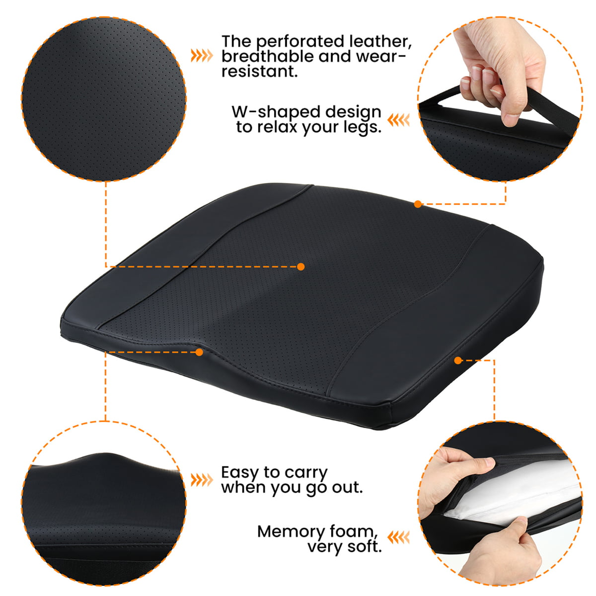 ELUTO High-Density Memory Foam Seat Cushion, Ergonomic Design for Office, Car, & Home Use with Waterproof & Non-Slip Features (Black)