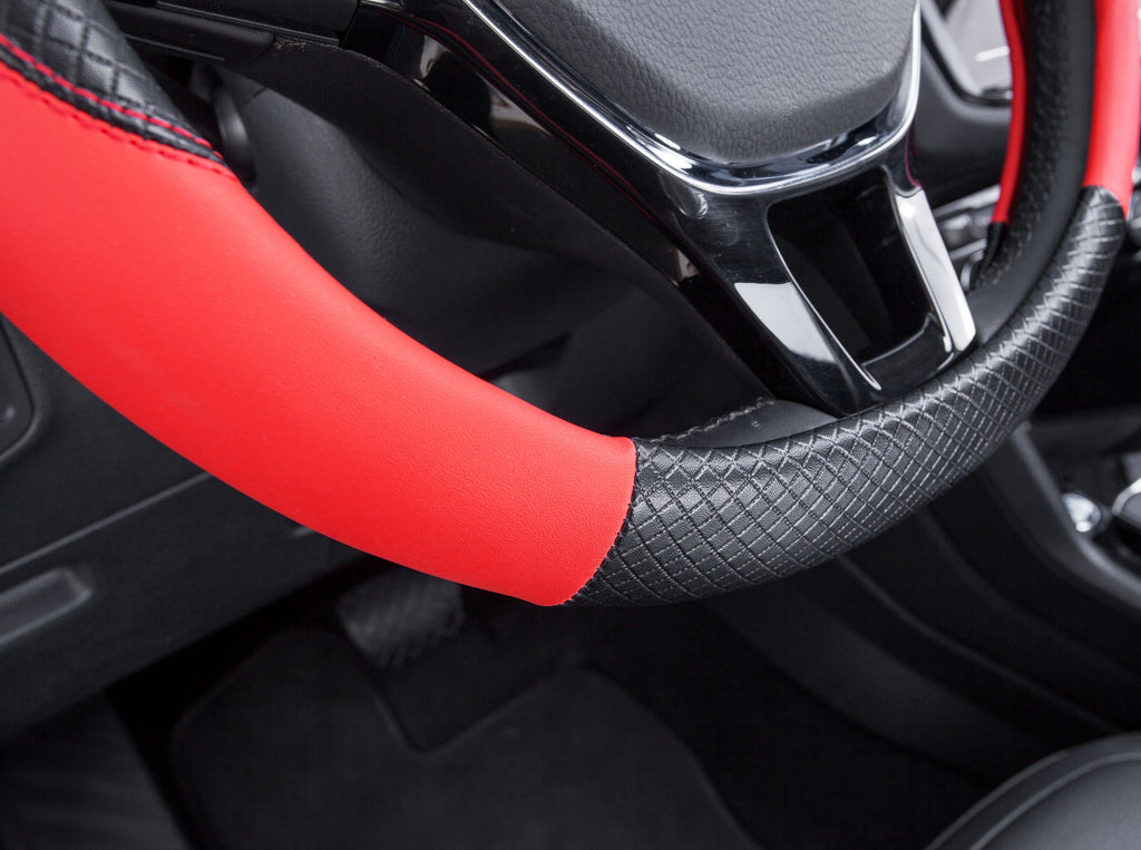 Auto Drive 1PC Steering Wheel Cover Sports Black/Red - Universal Fit