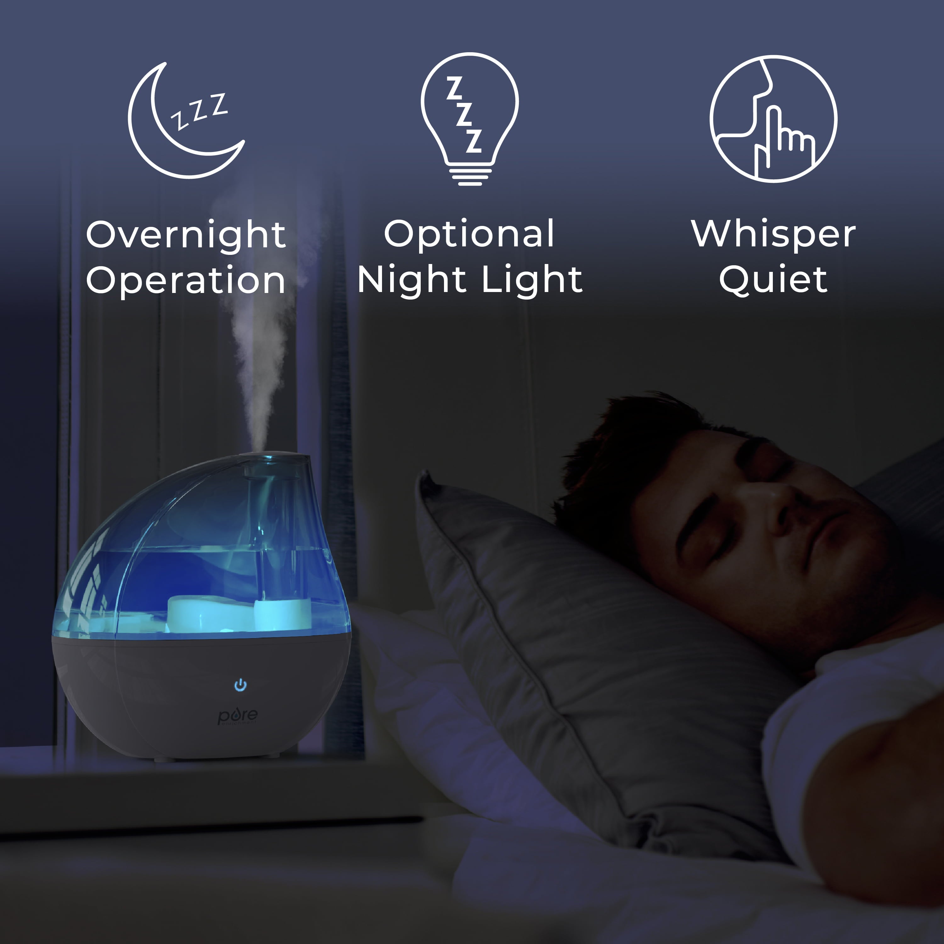 Pure Enrichment® MistAire™ Silver Ultrasonic Cool Mist Humidifier - Lasts Up to 25 Hours, Whisper-Quiet Overnight Operation, 360° Mist Nozzle, Easy-Fill Tank, & Auto Safety Shut-Off