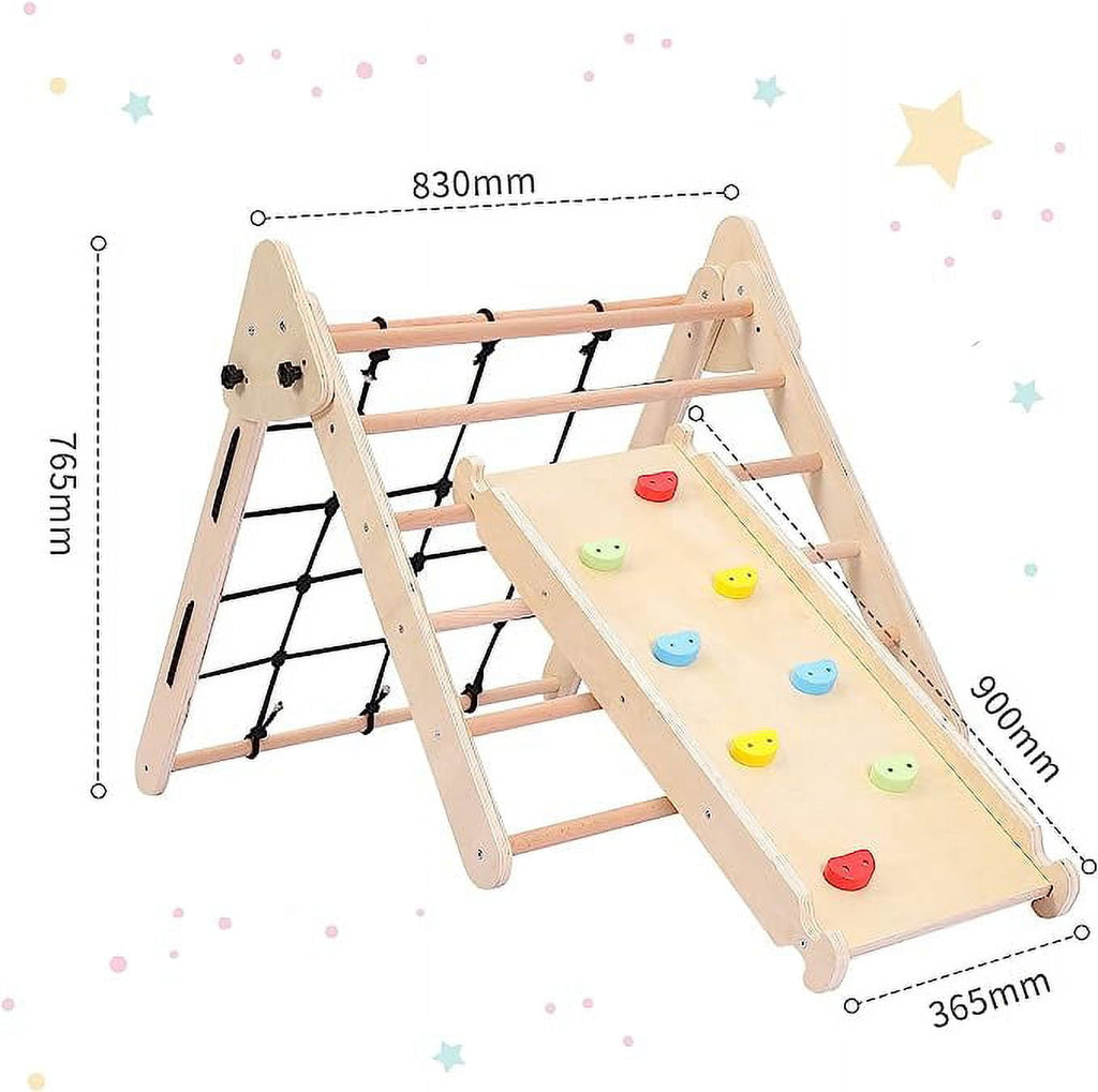 Toddler Indoor Gym Playset, 2-in-1 Wooden Climbing Toys, Triangle Folding Climbing for Climbing & Sliding for Boys and Girls,18M+