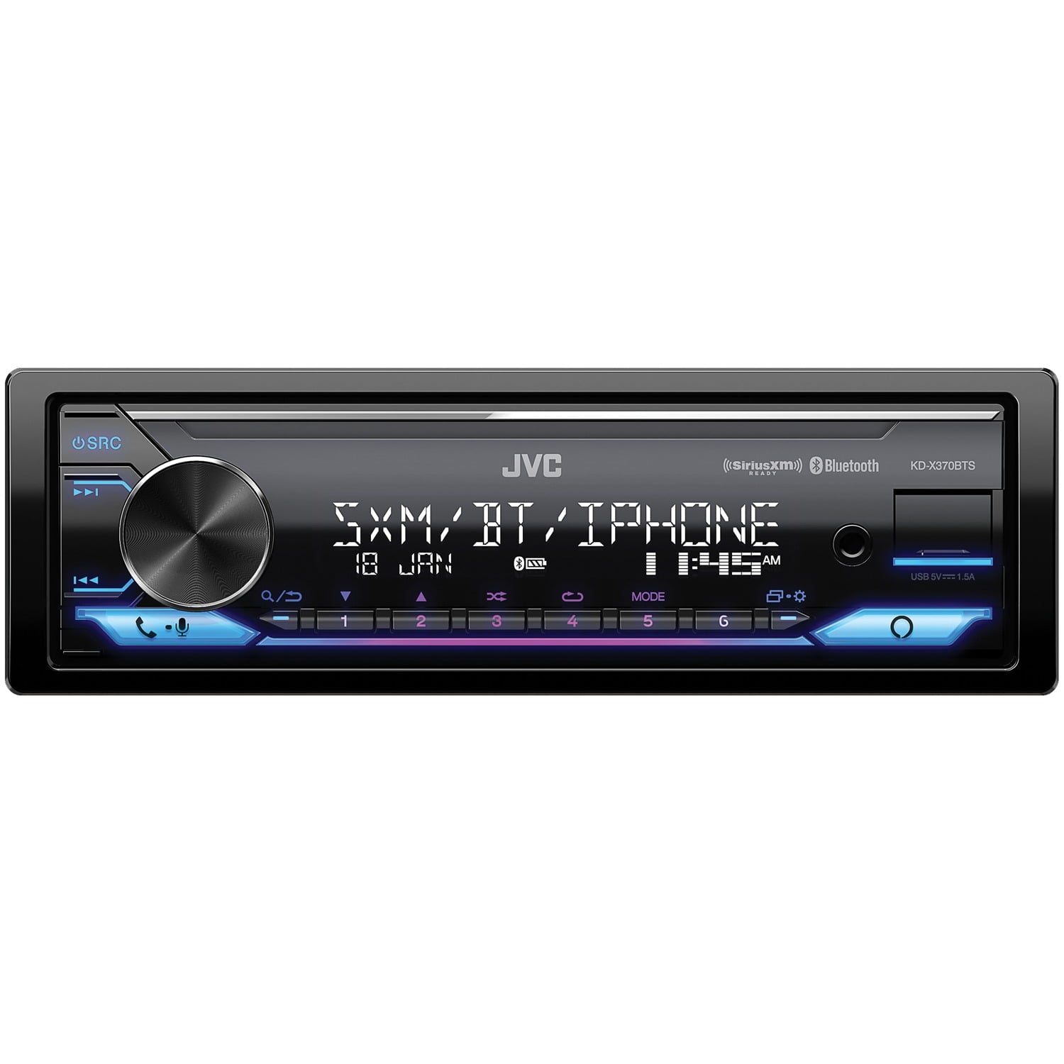 JVC KD-X370BTS Single-DIN In-Dash Digital Media Receiver with Bluetooth, Amazon Alexa, and SiriusXM Ready