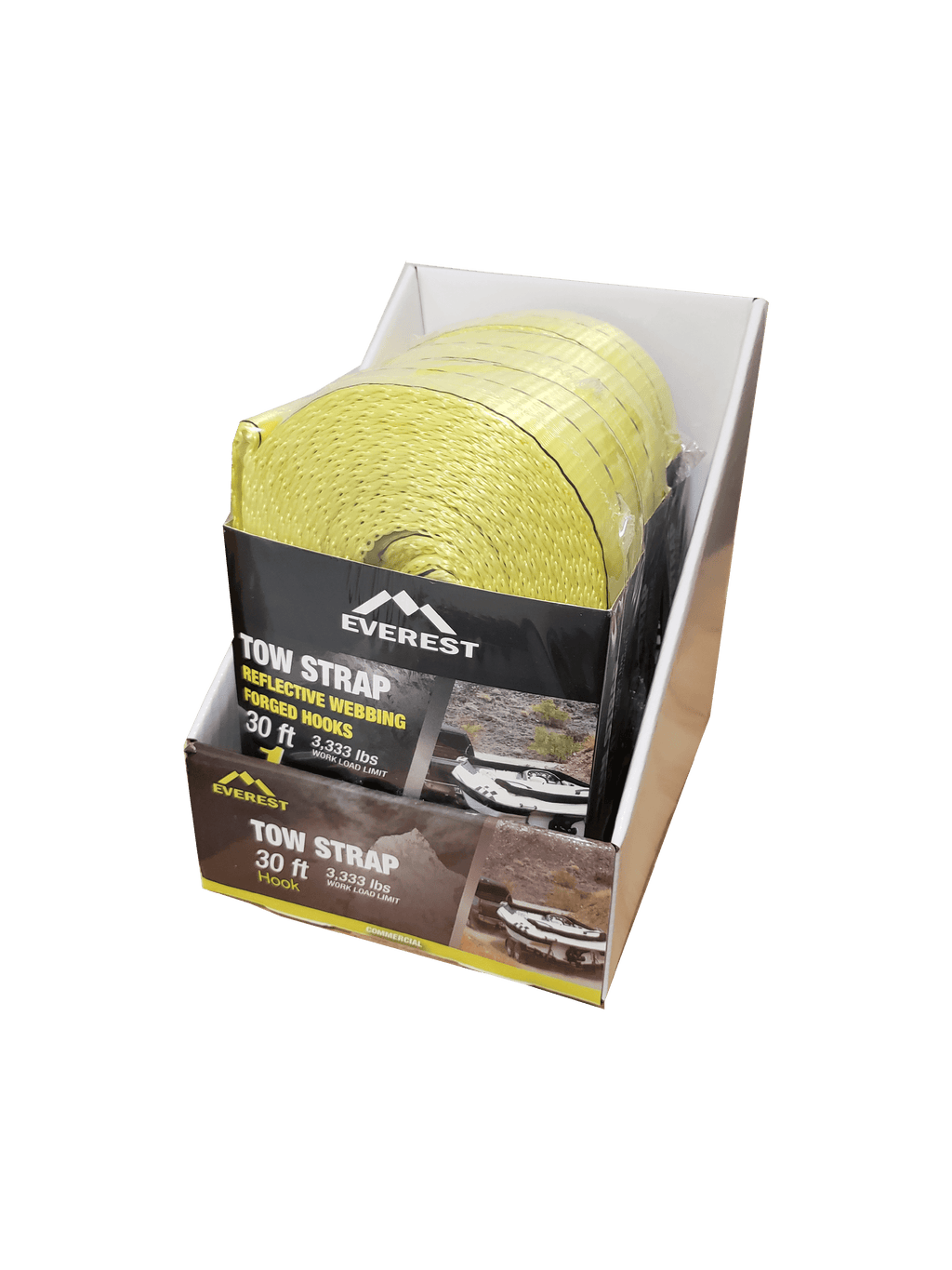 Everest 2" x 30'  Reflective Tow Strap with Forged Hooks, 3,333 lb W/LL, 1-Pack