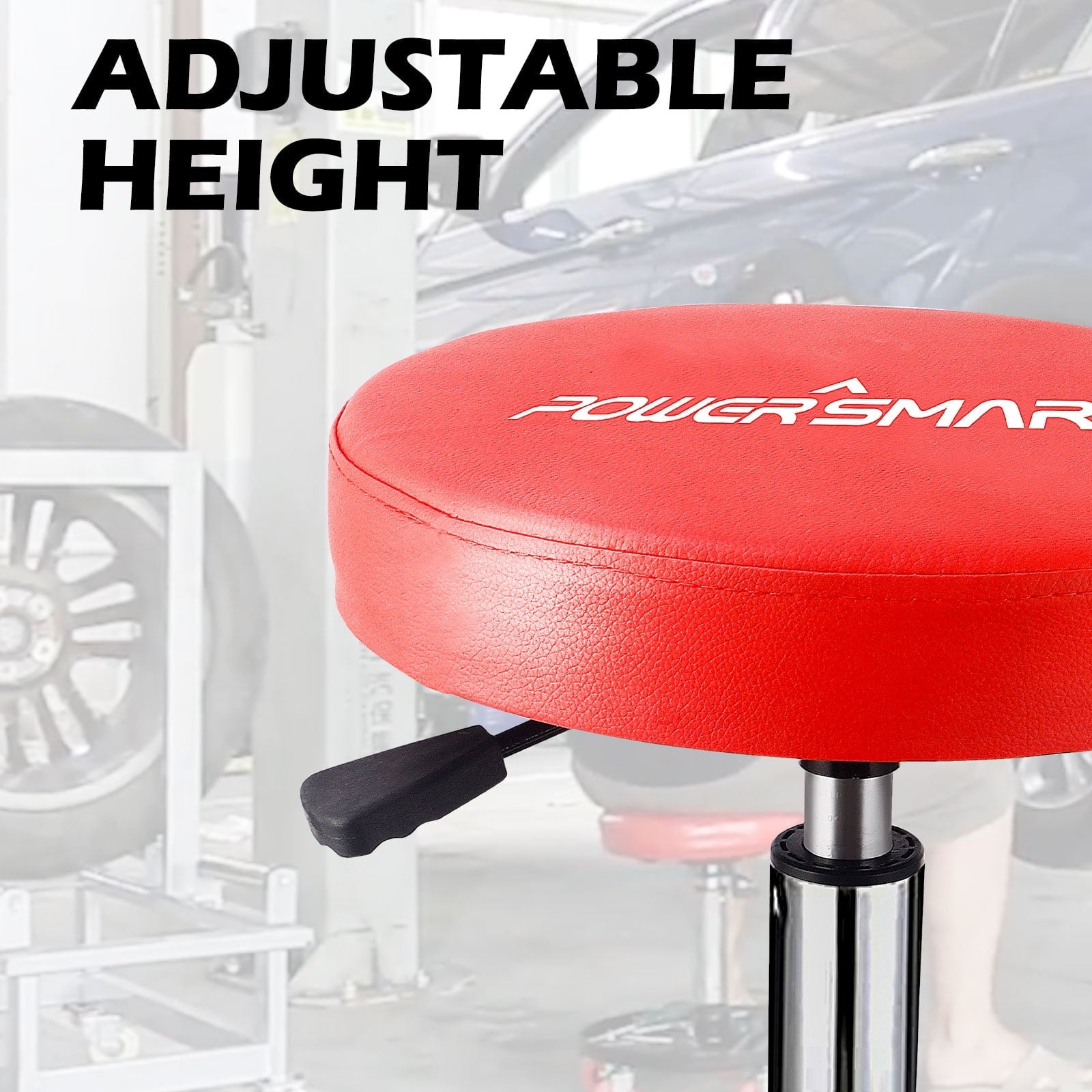 PowerSmart 300-pound Capacity Rolling Mechanic Stool - Adjustable Height, Pneumatic Creeper Garage/Shop Stoolwith Wheels,PS1101,RED