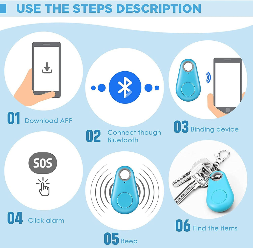 5 Pack Smart Key Finder Locator GPS Tracking Device for Kids Boys Girls Pets Cat Dog Keychain Wallet Luggage Anti-Lost Tag Alarm