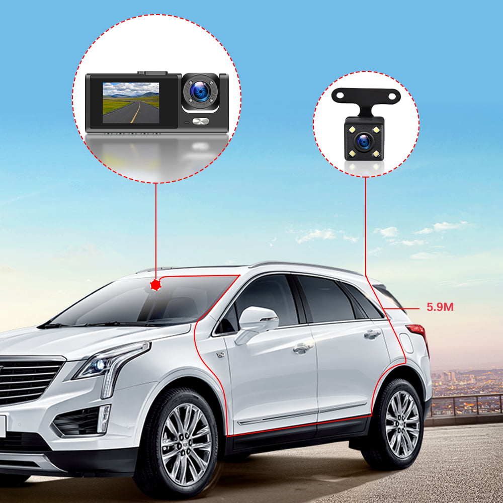 Podofo 2" Car Dual Camera Dash Cam Front and Backup 1080P Driving Recorder DVR 150° Wide Angle Night Vision Loop Recording