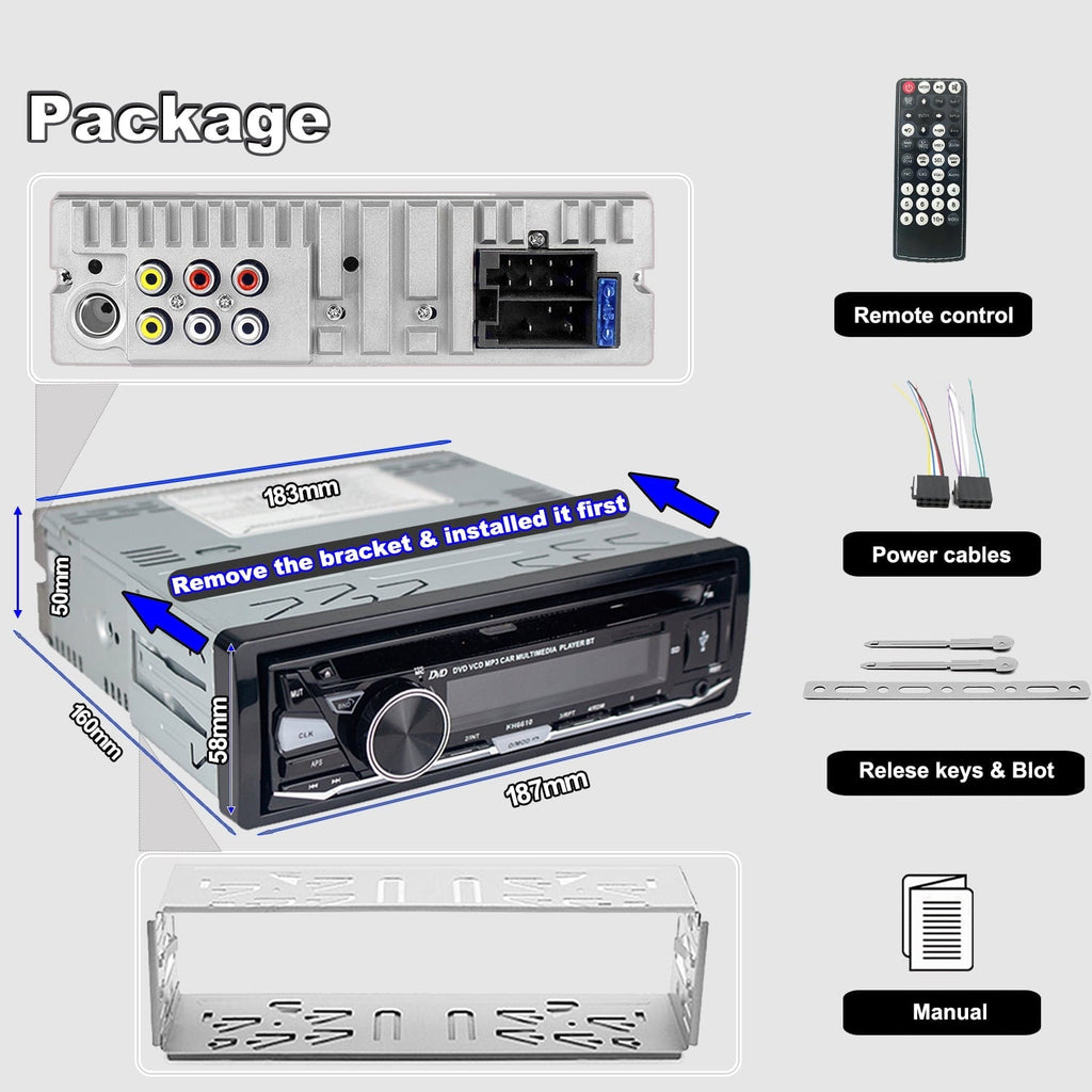 Alondy Single DIN Car Stereo with CD/DVD Player Bluetooth AM/FM/RDS Radio USB SD Aux Audio Receivers