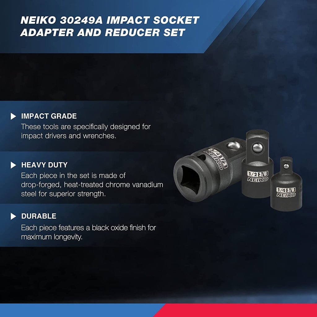 NEIKO 30249A 5 Piece Impact Socket Adapter Set, SAE Impact Adapter & Reducer, 1/4, 3/8, 1/2" Cr-V Steel