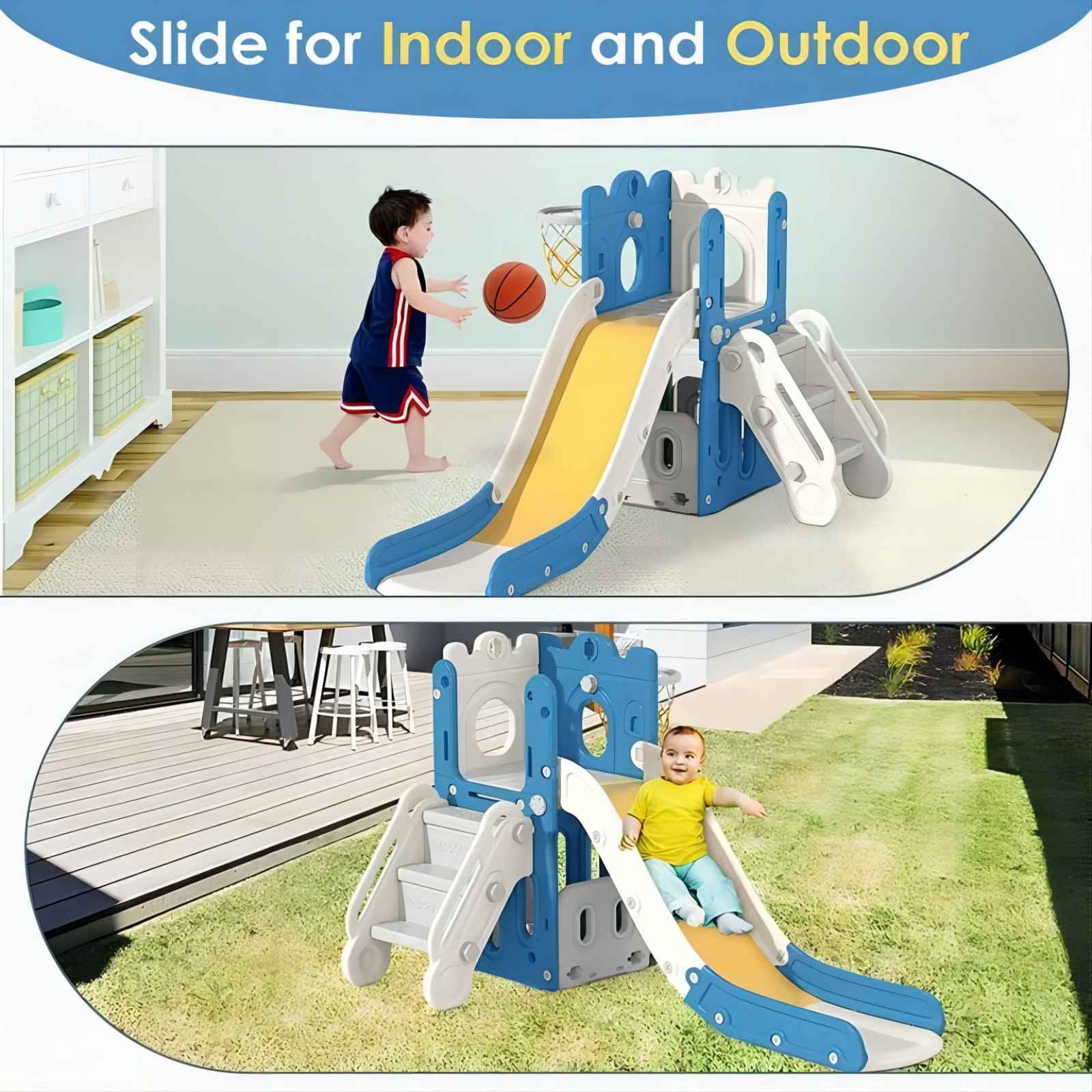 Vebreda Kids Slide for Toddlers Age 1-6 Indoor Outdoor Slide and Climbing Playset with Basketball Hoop