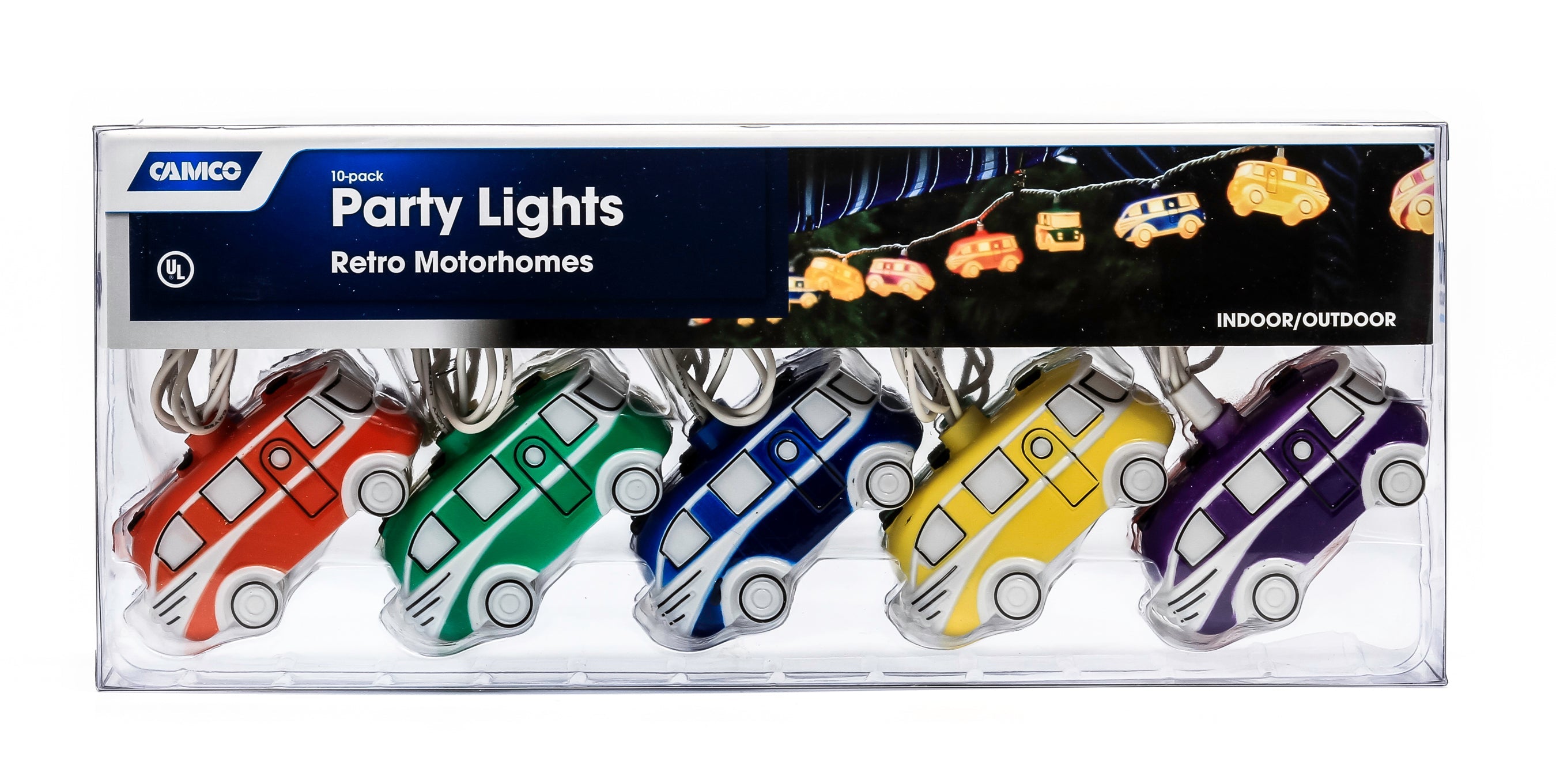 Camco Retro Class A RV Party Lights | 8-Foot Strand | Indoor or Outdoor Use | Multicolor (42654)