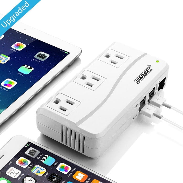 BESTEK Portable 200W Power Inverter for Car,Lightning Fast DC 12V to 110V AC Car Power Inverter with 4.2A 4-Port USB Car Converter Adapter