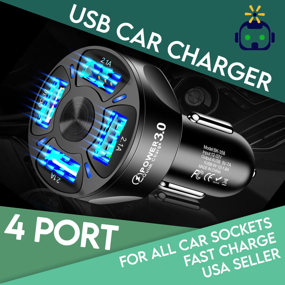4 Port USB Fast Car Charger Cigarette Lighter Socket for Samsung Android iPhone Cell Phone Mobile