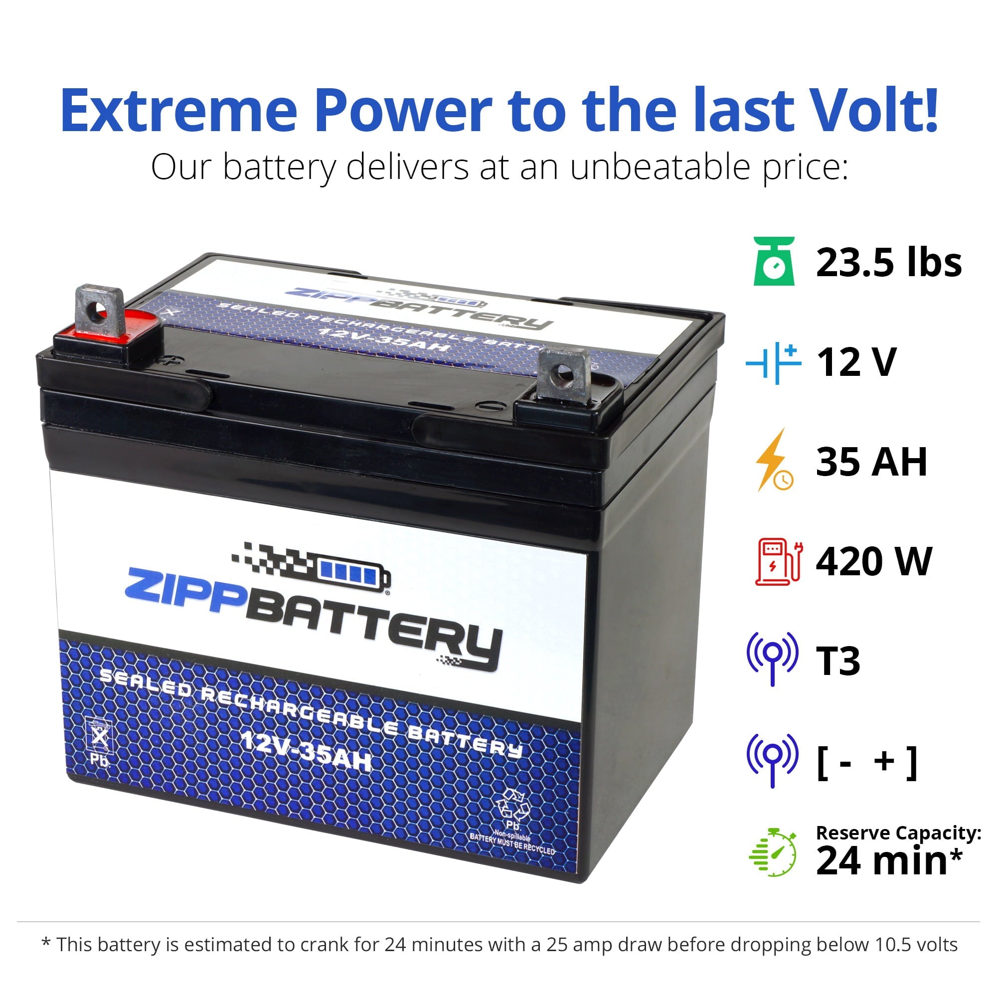 Zipp Battery New 12V 35Ah U1 Sla Agm Battery Scooter Wheelchair Replaces Ub12350 Agm1234T
