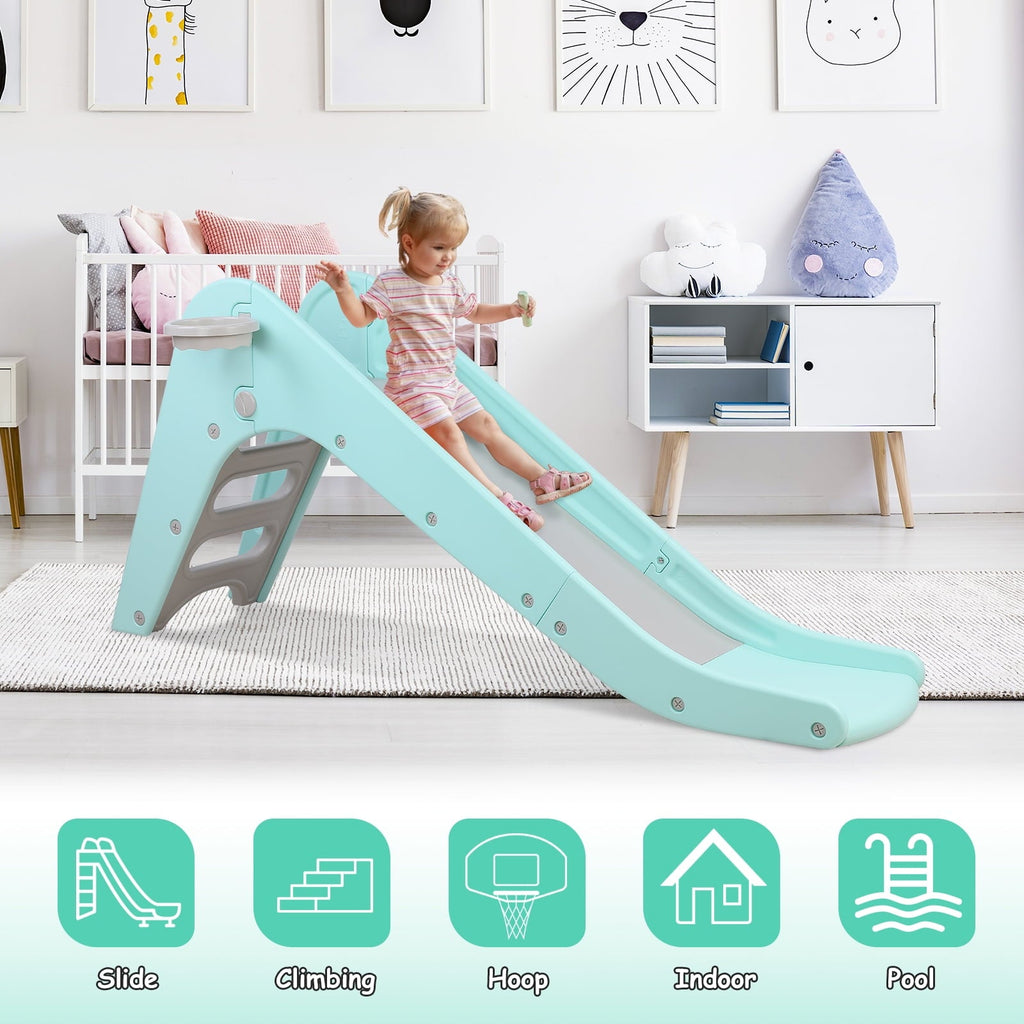 Arlopu Plastic First Slide for Toddlers, Sturdy Kids Slide Play Climber with Basketball Hoop, Indoor Outdoor Playground Playset for Kids 1-6 Years