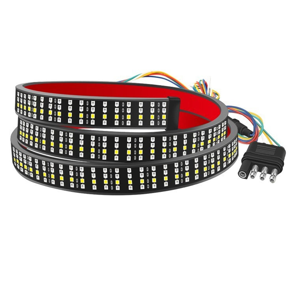 BLUELK 60" Truck Tailgate Light Bar Four Row 648 LED Flexible Strip Running Turn Signal Brake Reverse Tail Light,Red/White