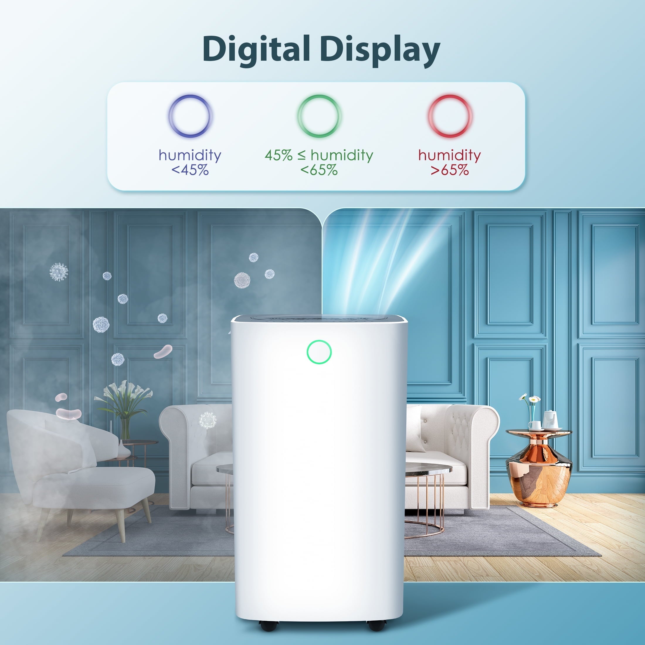 Auseo 30 Pint Dehumidifiers, 2000 Sq. Ft Dehumidifier with Drain Hose, 0.53 Gallon Water Tank, 3 Operation Modes, 24H Timer, Portable Dehumidifier for Basement/Bathroom/Laundry Room