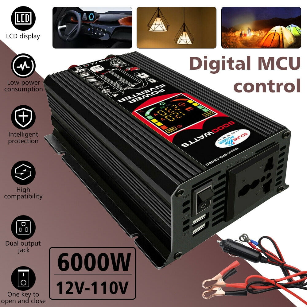 6000W Peak Car Power Inverter, DFITO DC 12V to AC 110V Adapter with 1 AC Outlets,4.2A Dual USB Charging Port,1 Cigarette Lighter Adapter,LCD Display
