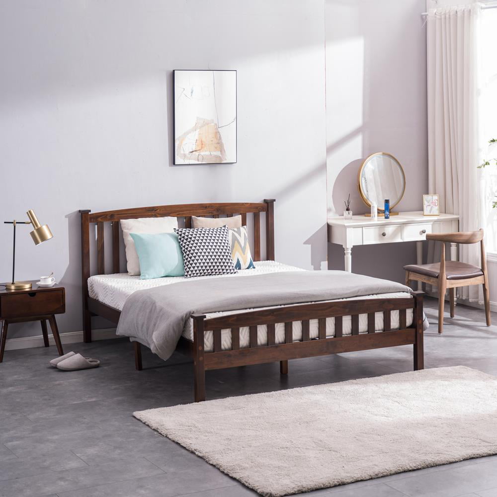 UBesGoo Wood Platform Bed with Headboard And Footboard,Walnut Full