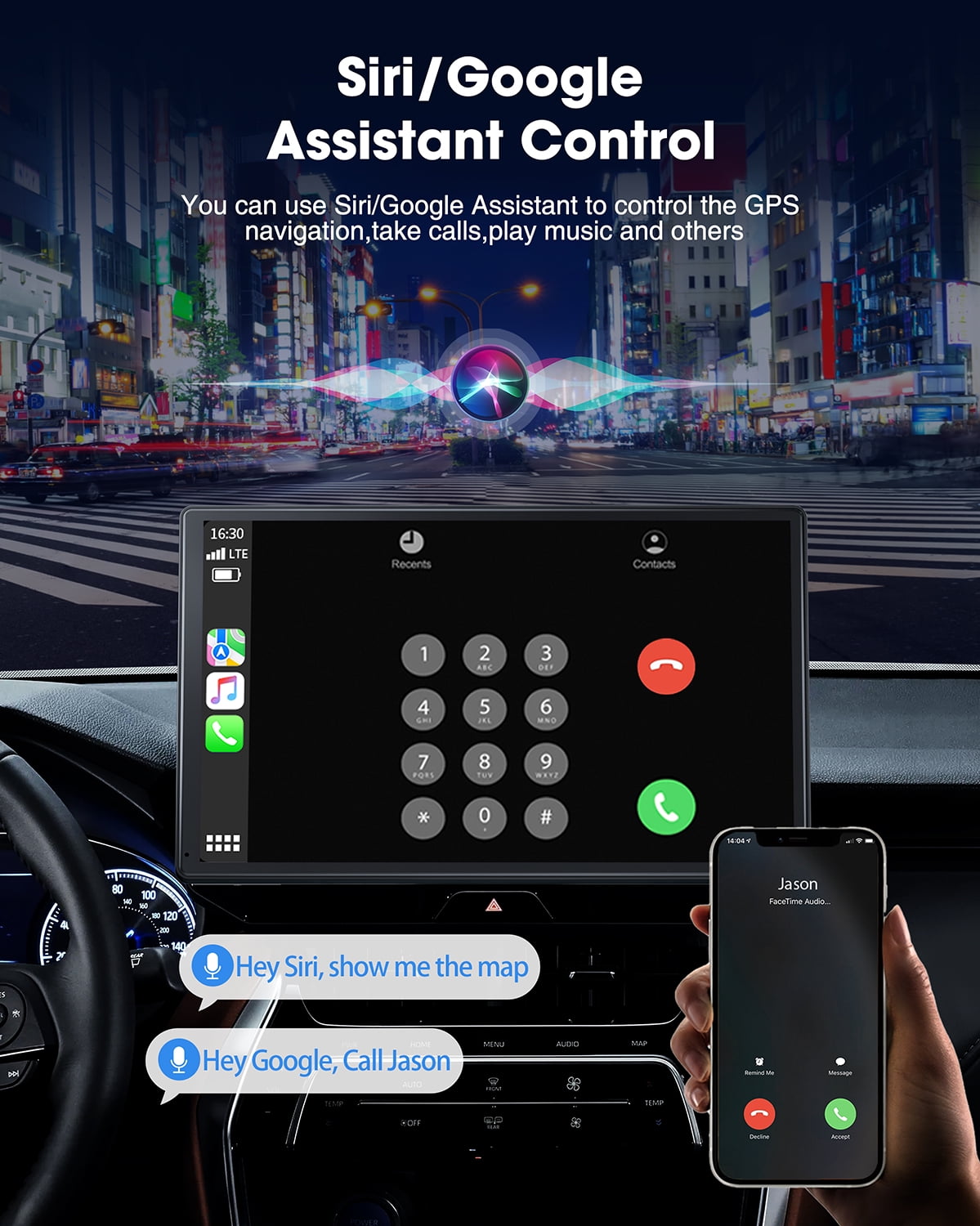 LAMTTO 9" Portable Inch Wireless Carplay Car Stereo with 2.5K Dash Cam, 1080p Backup Camera 64GB SD Card, Wireless Apple Carplay Car Radio Receive GPS Navigation , Bluetooth, Siri,AUX/FM