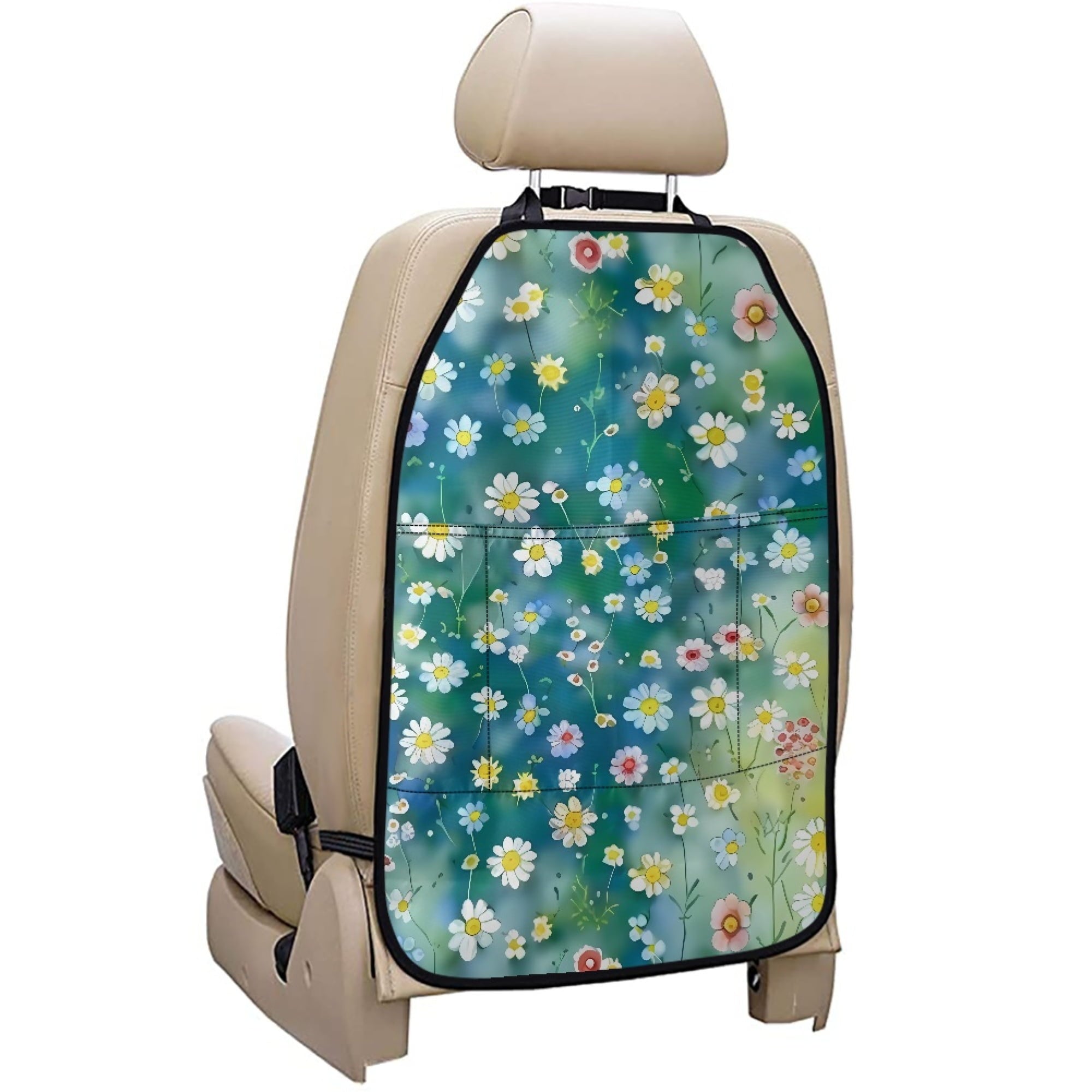 NYZNIA Floral Print Car Seat Back Protector Kick Mat for Cars, Trucks, SUVs.