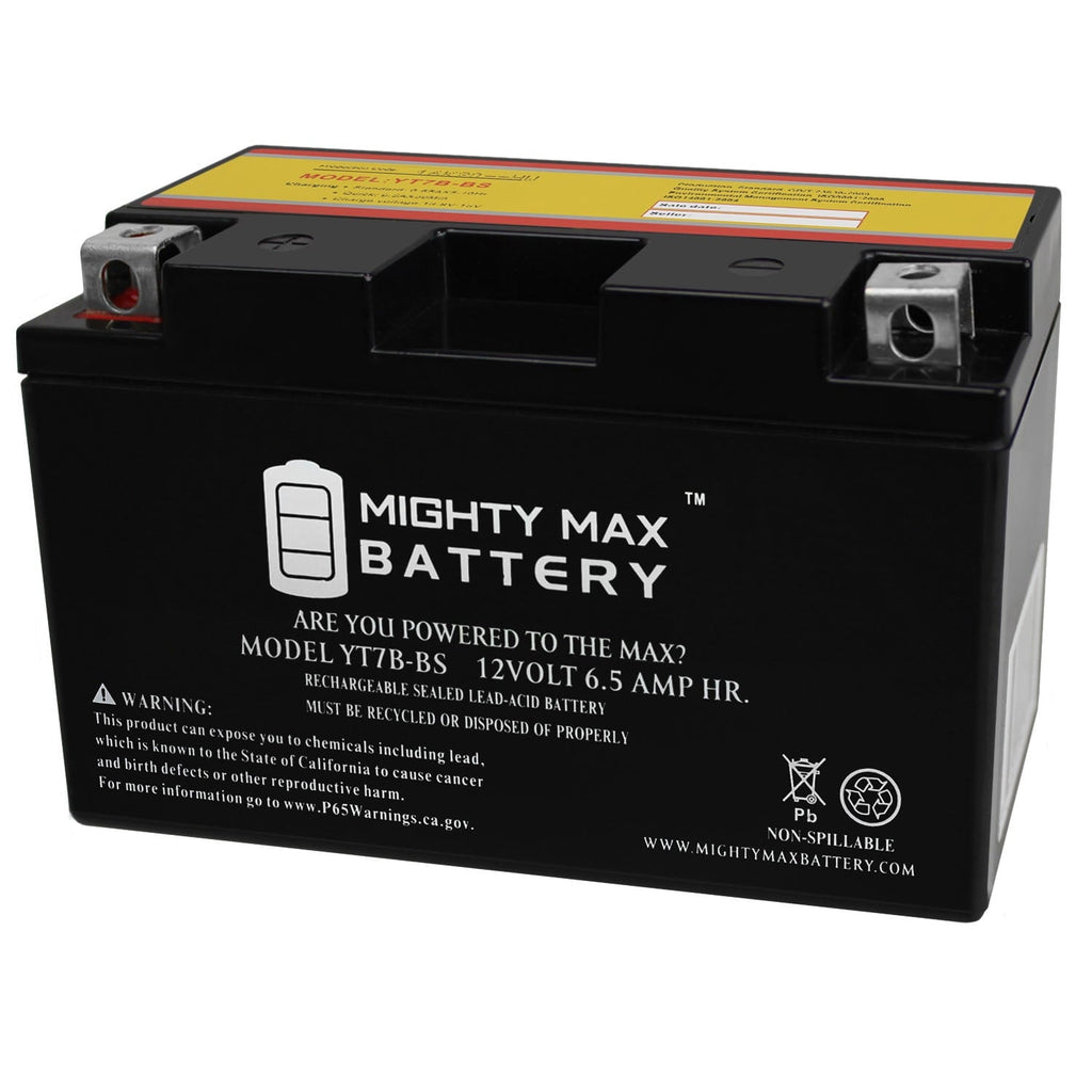 YT7B-BS 12V 6.5AH Battery Replaces High Performance - Maintenance Free - Sealed AGM Motorcycle