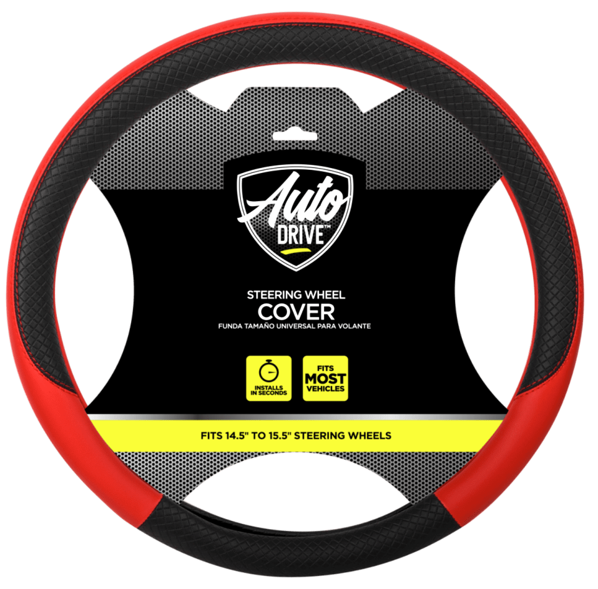 Auto Drive 1PC Steering Wheel Cover Sports Black/Red - Universal Fit